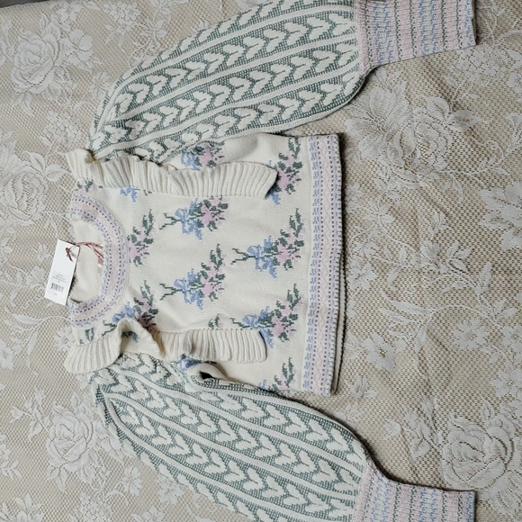 Loveshackfancy Warwick knit sweater floral ruffle hearts XS - Picture 13 of 17